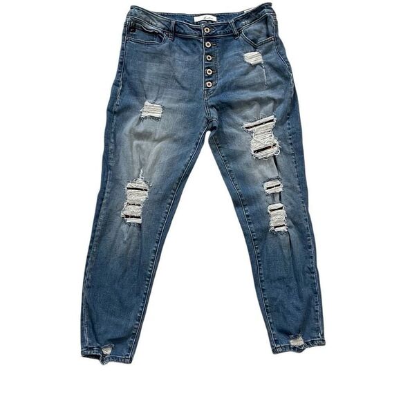 KanCan Distressed Cheetah Jeans - Picture 1 of 11